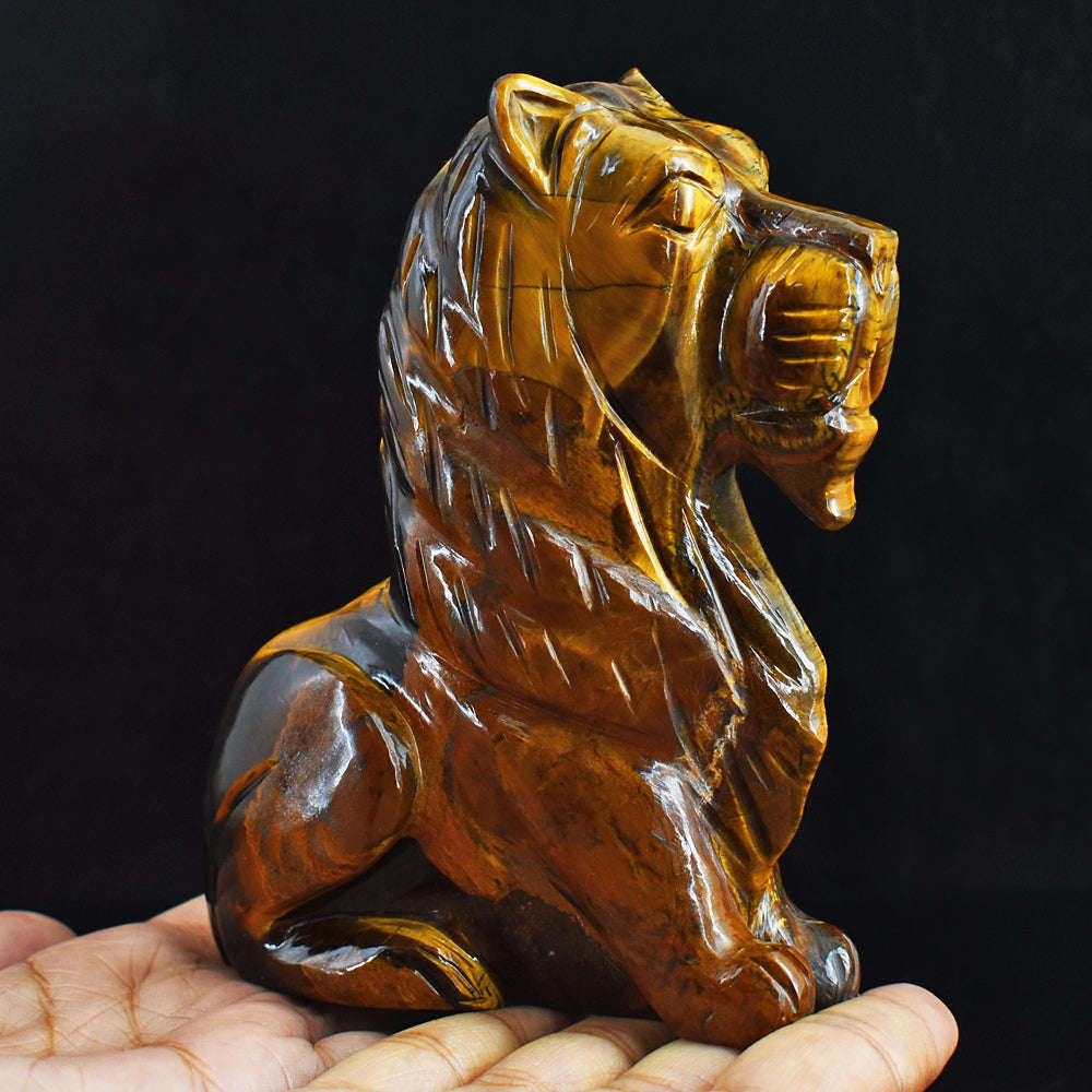 gemsmore:2487.00  Cts  Genuine  Golden Tiger Eye Hand Carved Crystal Gemstone Carving Lion
