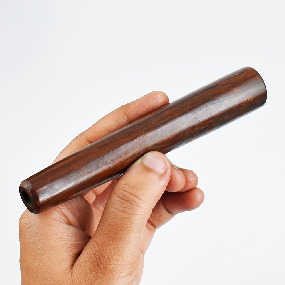 Exclusive 352.00 Cts Genuine Iron Tiger Eye Hand Carved Crystal Gemstone Carving Smoking Pipe