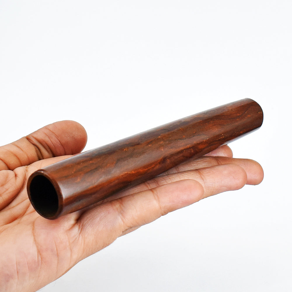 Exclusive 352.00 Cts Genuine Iron Tiger Eye Hand Carved Crystal Gemstone Carving Smoking Pipe