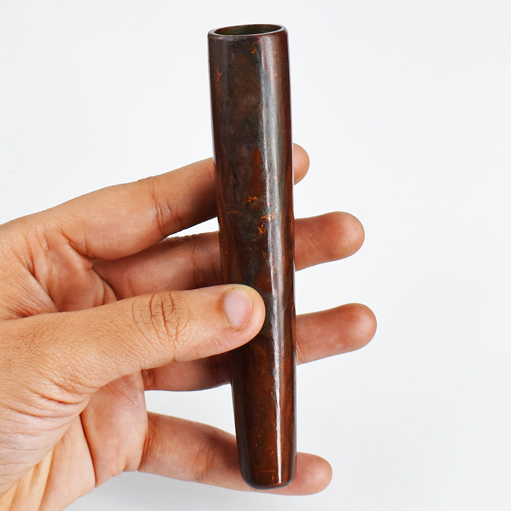Exclusive 352.00 Cts Genuine Iron Tiger Eye Hand Carved Crystal Gemstone Carving Smoking Pipe