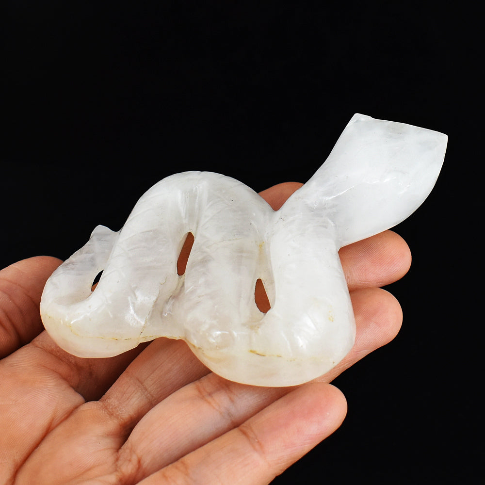 Amazing 509.00 Cts Genuine  White Quartz Hand Carved  Crystal Gemstone Carving Snake