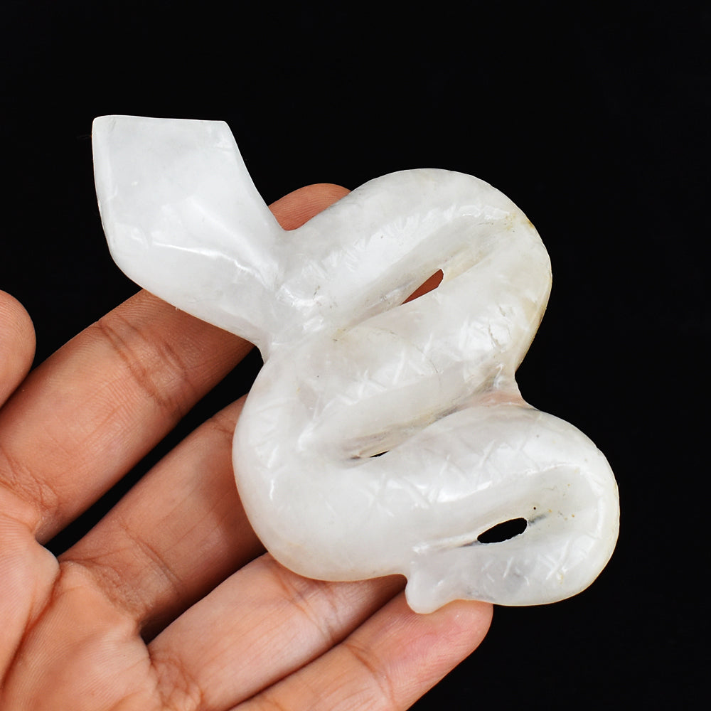 Amazing 509.00 Cts Genuine  White Quartz Hand Carved  Crystal Gemstone Carving Snake