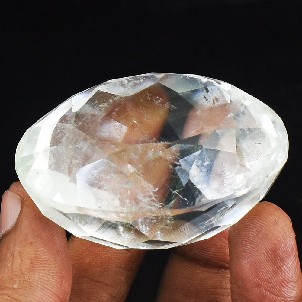 Artisian  403.00 Cts  Genuine White Quartz Hand Carved Crystal Gemstone Faceted Cabochon