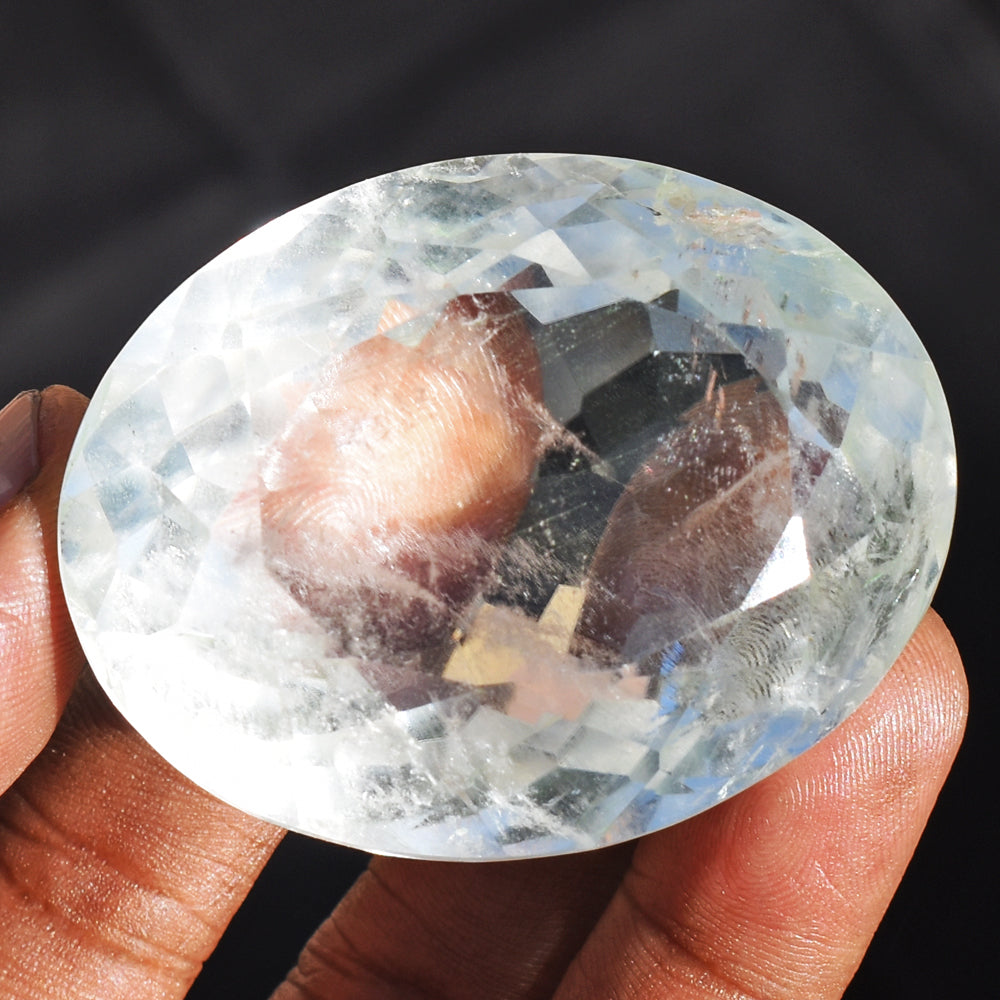 Artisian  403.00 Cts  Genuine White Quartz Hand Carved Crystal Gemstone Faceted Cabochon