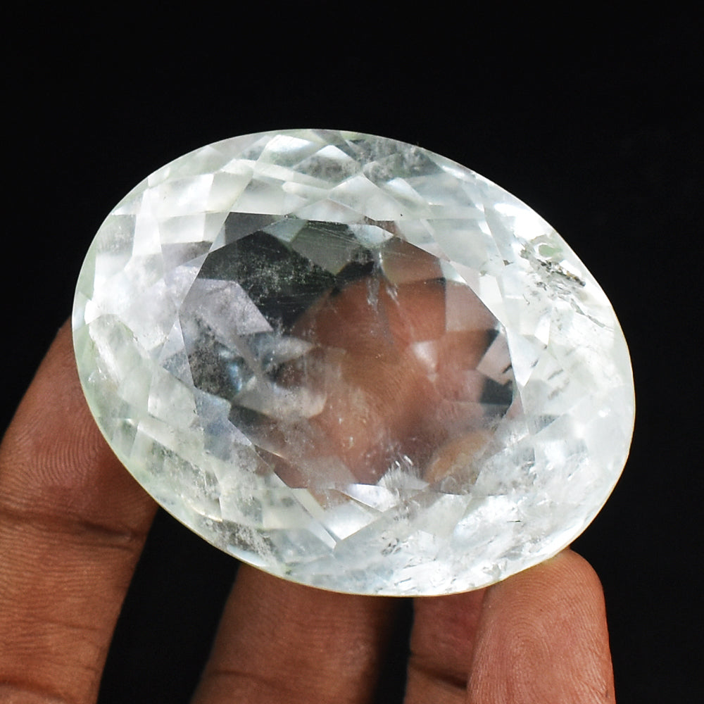 Artisian  403.00 Cts  Genuine White Quartz Hand Carved Crystal Gemstone Faceted Cabochon