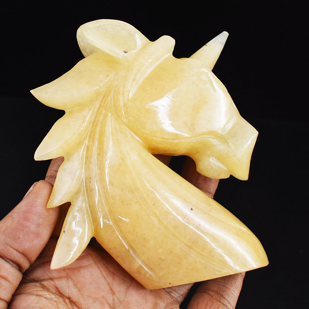 1224.00 Carats Genuine Aventurine  Hand  Carved  Crystal  Gemstone  Carving Unicorn  Head