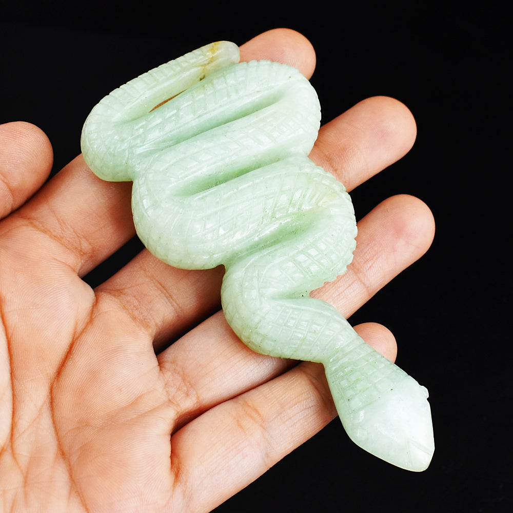 Natural 318.00 Cts Genuine Green Aventurine Hand Carved Crystal Gemstone Snake Carving