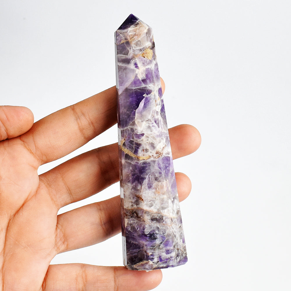 Genuine  563.00 Carats Chevron  Amethyst  Hand  Carved Crystal  Gemstone Healing  Point