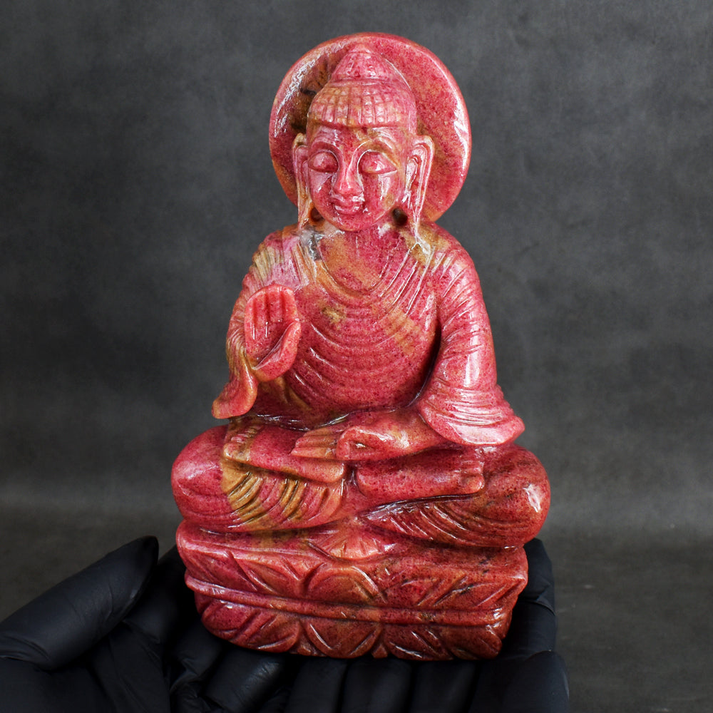 Stunning 6344.00 Cts Genuine Rhodonite Hand Carved Crystal Buddha Statue Gemstone Carving