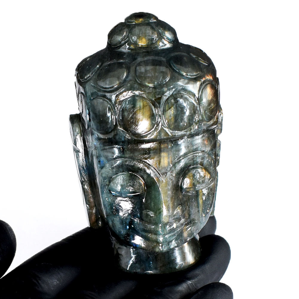 Craftsmen 1623.00 Cts Genuine Golden Flash Labradorite Hand Carved Gemstone Buddha Head Carving