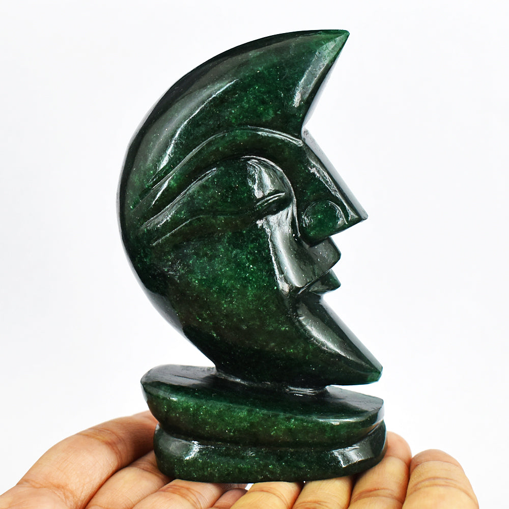 Beautiful  1312.00  Cts Genuine  Green Jade Moon With Stand Hand  Carved Gemstone Carving