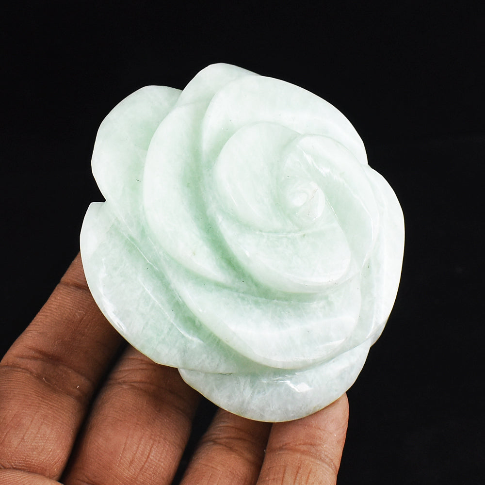Beautiful  816.00 Cts Genuine Amazonite Hand  Carved Crystal Rose Flower Gemstone Carving