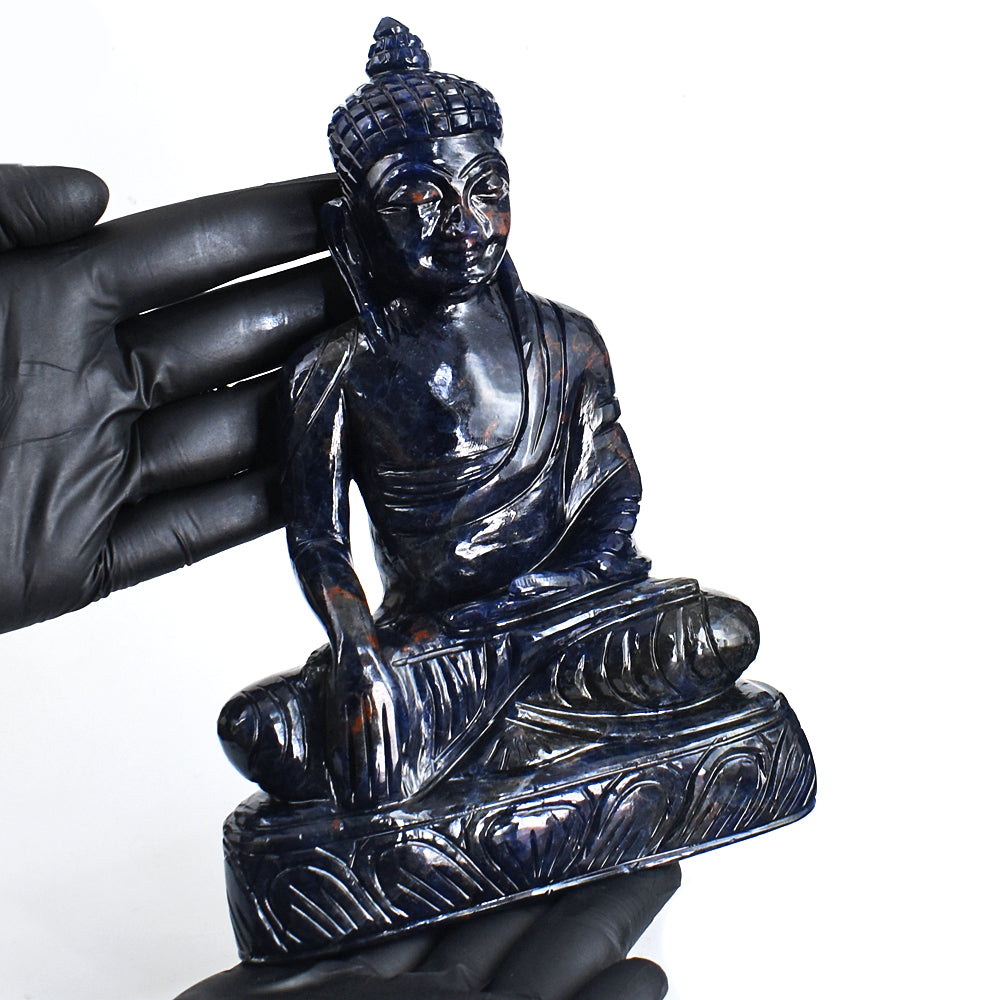 Natural 4479.00 Cts Genuine Sodalite Hand Carved Crystal Gemstone Buddha Statue Carving