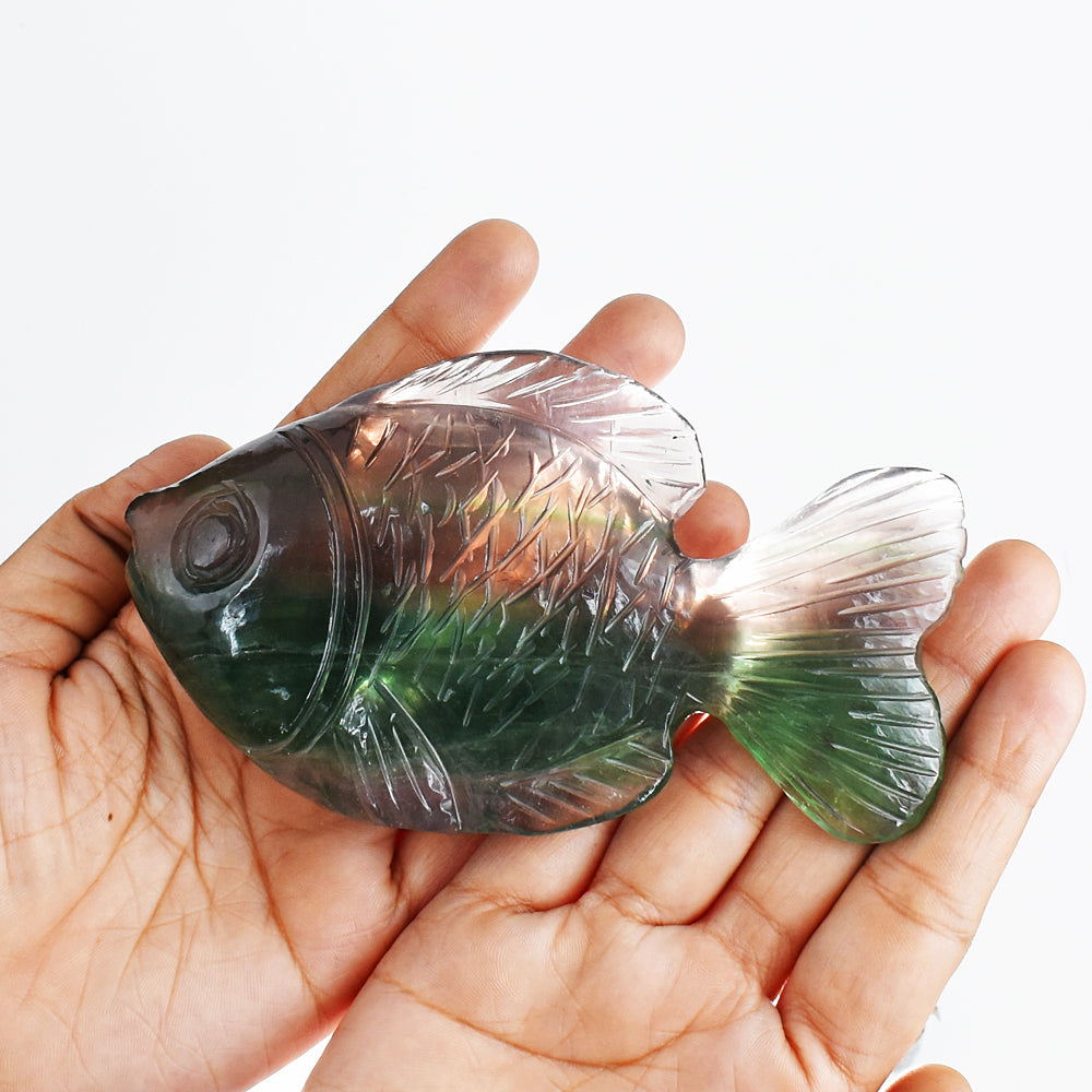 Amazing  1824.00 Carats Genuine  Multicolor  Fluorite  Hand  Carved  Crystal  Gemstone Fish  Carving