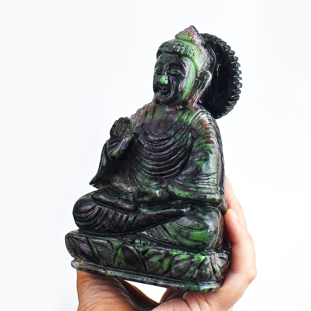 Awesome  5437.00  Cts Ruby Zoisite Hand Carved Crystal Idol Lord Buddha Statue Gemstone Carving
