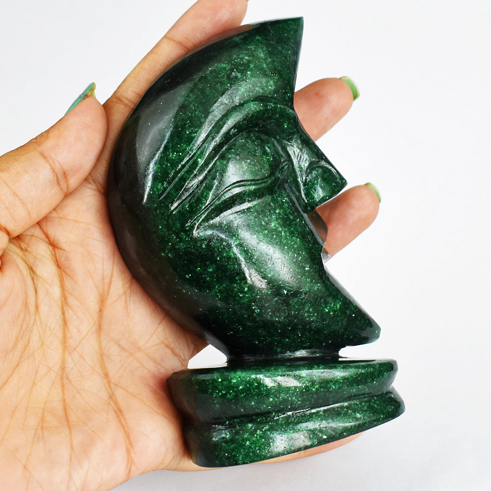 Beautiful  1312.00  Cts Genuine  Green Jade Moon With Stand Hand  Carved Gemstone Carving
