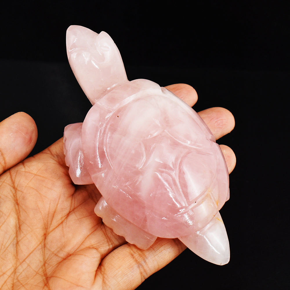 Natural  714.00 Carats Genuine Pink Rose Quartz Hand Carved Crystal Gemstone Turtle Carving