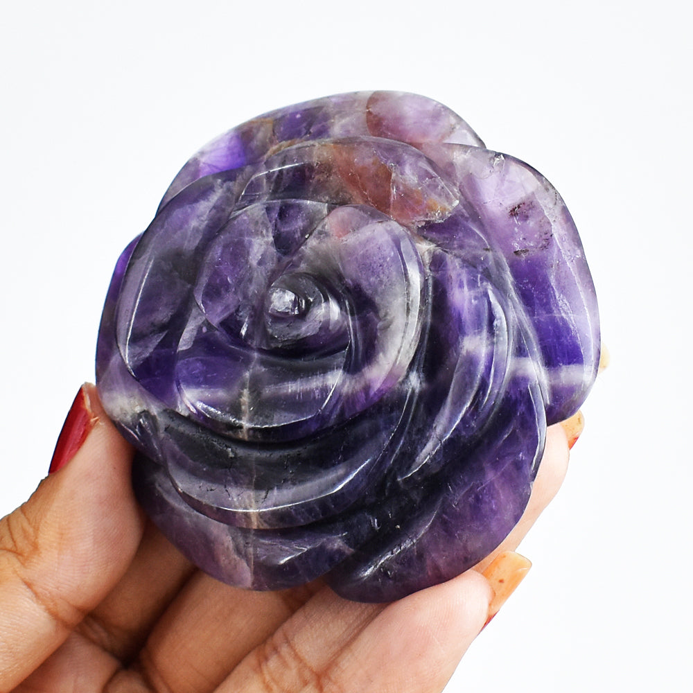 Natural  482.00 Carats  Genuine   Amethyst  Hand  Carved Rose Flower Gemstone Carving