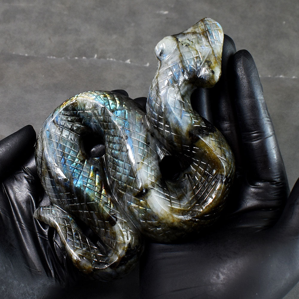 Artisian 2644.00 Cts Genuine Blue Flash Labradorite Hand Carved Cobra Gemstone Crystal Carving