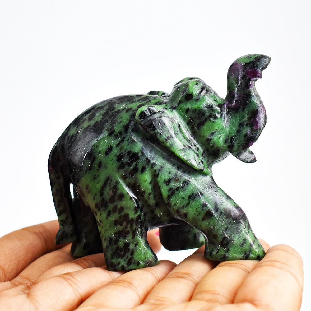 Stunning 1250.00 Cts Genuine Ruby Zoisite Hand Carved Crystal Gemstone Carving Elephant