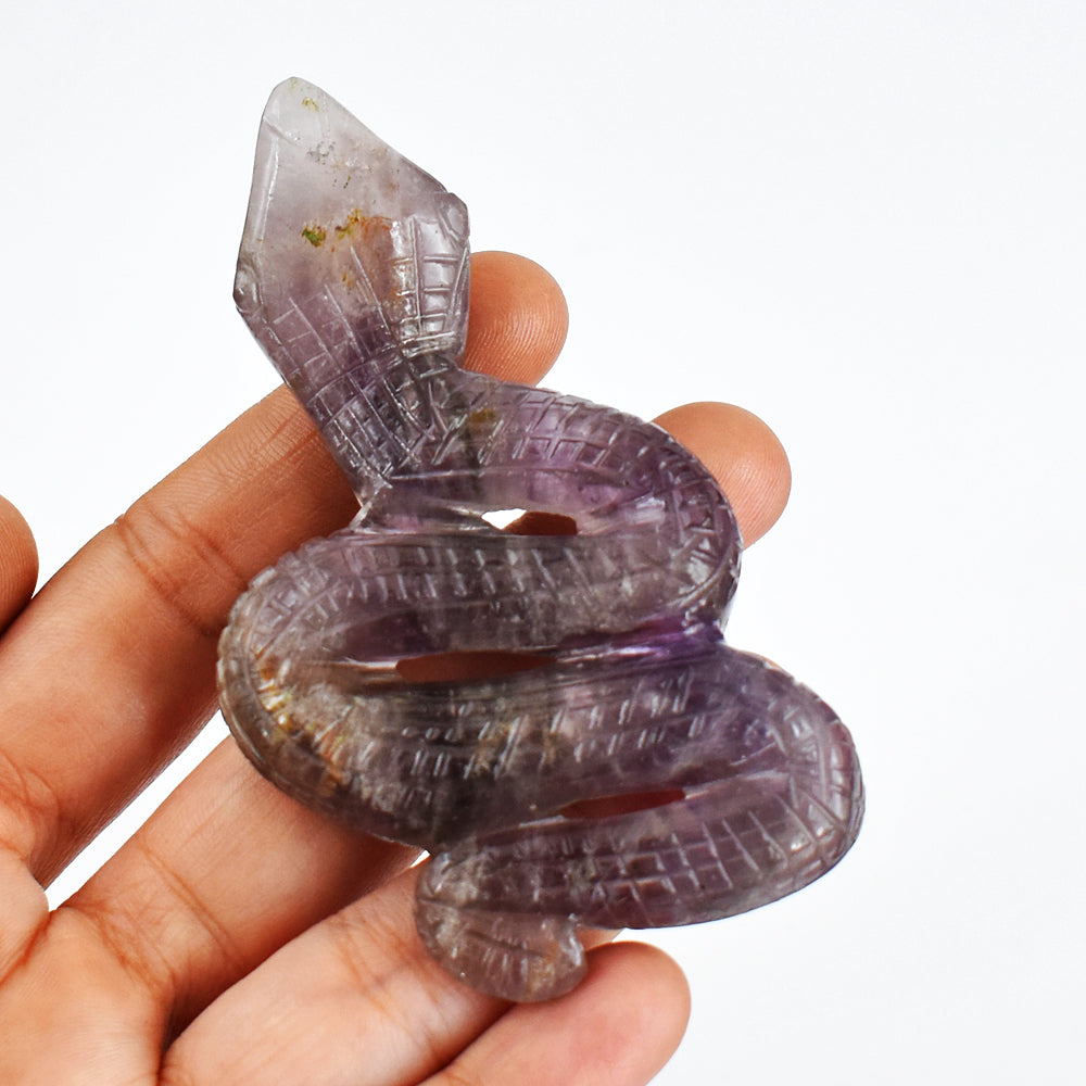 Exclusive 273.00 Carats  Genuine Amethyst  Hand Carved  Crystal Gemstone Carving Snake