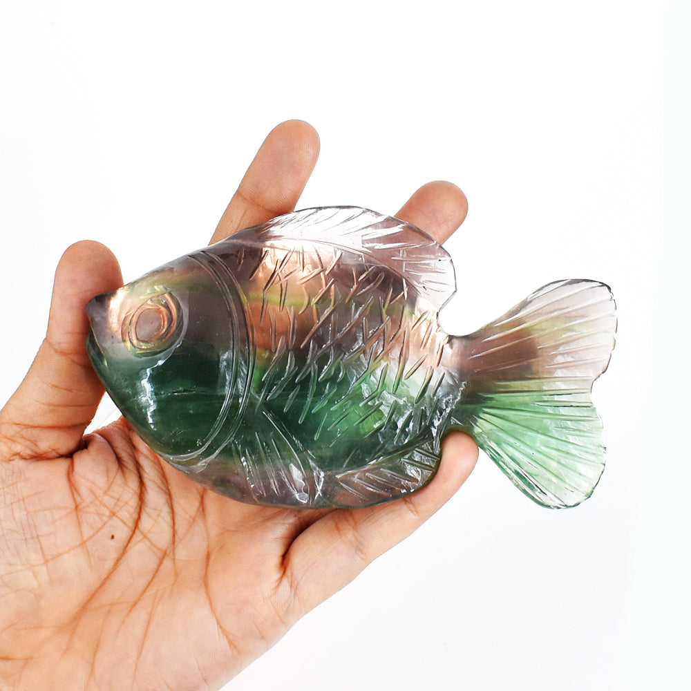 Amazing  1824.00 Carats Genuine  Multicolor  Fluorite  Hand  Carved  Crystal  Gemstone Fish  Carving
