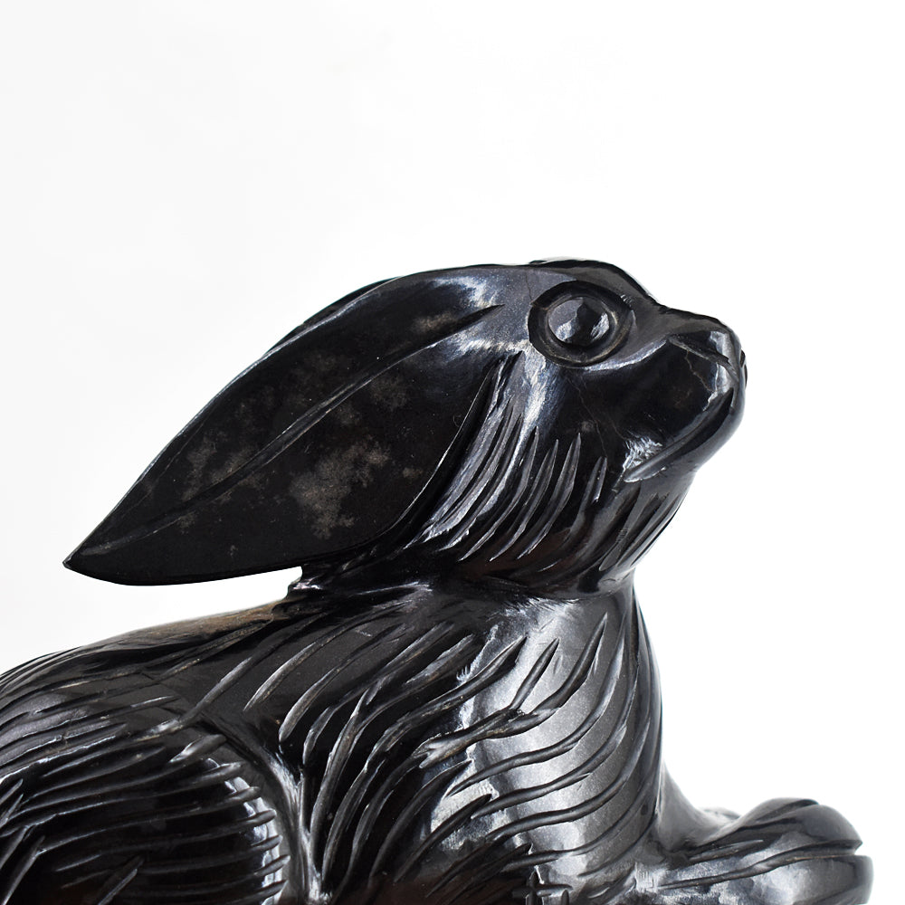 Beautiful  6008.00 Carats  Genuine Black Spinel Hand Carved Crystal Bunny Gemstone Carving