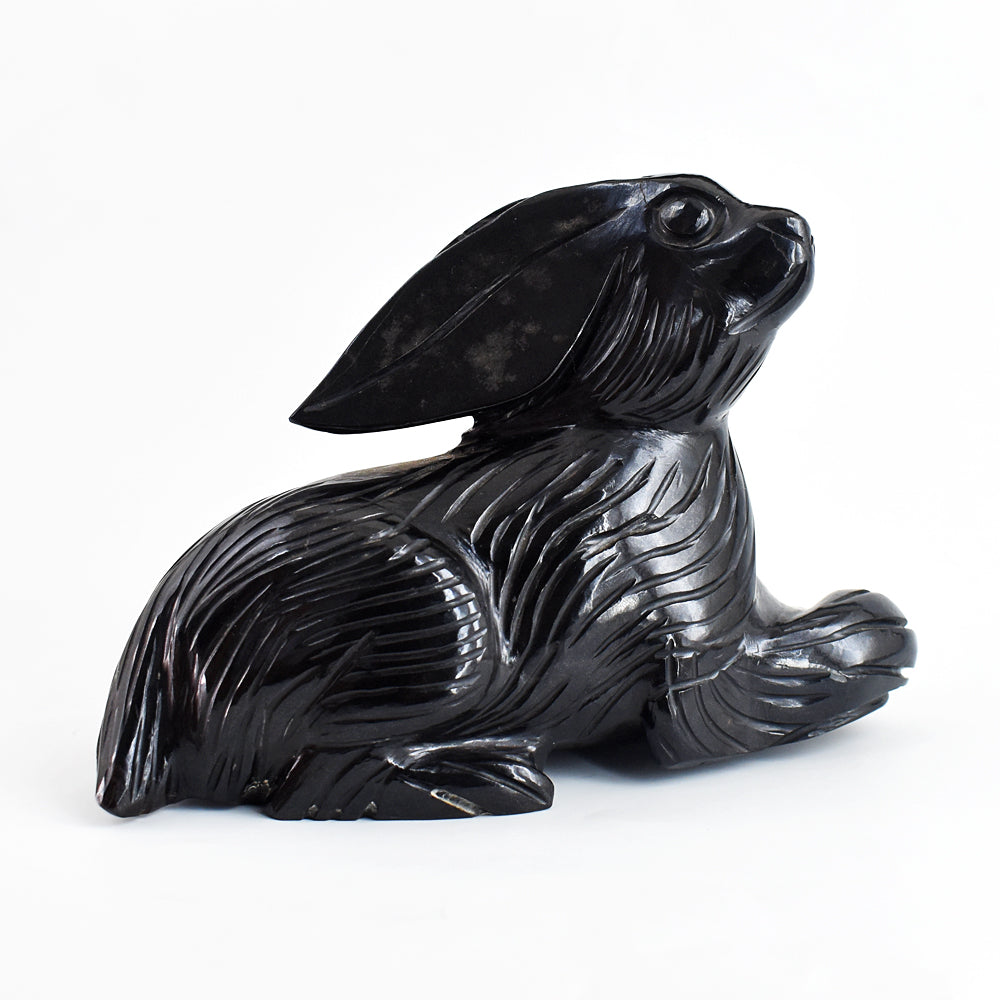 Beautiful  6008.00 Carats  Genuine Black Spinel Hand Carved Crystal Bunny Gemstone Carving