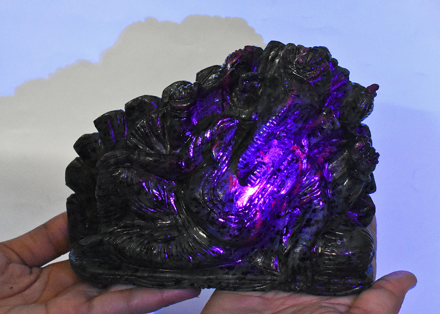 Amazing 7950.00 Cts Genuine Ruby Zoisite Hand Carved Crystal Gemstone Lord Ganesha Carving
