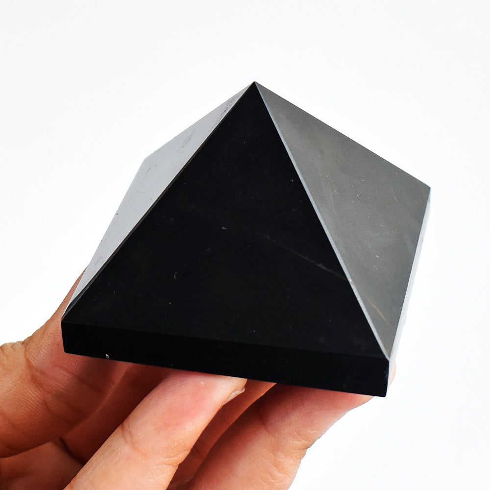 Exclusive  855.00 Carats Genuine Black Spinel  Hand Carved Crystal Healing  Pyramid Gemstone Carving
