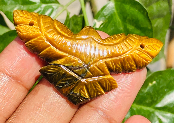 Lovely 48.00 Cts Genuine Golden Tiger Eye Hand Carved Premium Drilled Eagle