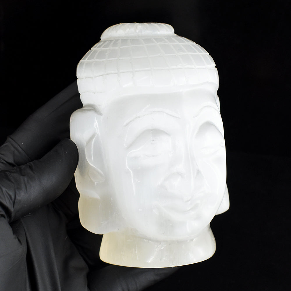 Craftsmen 2293.00 Cts Genuine Selenite Hand Carved Crystal Gemstone Buddha Head Carving