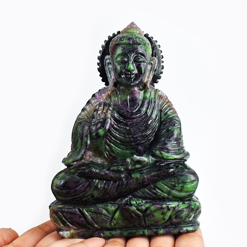 Awesome  5437.00  Cts Ruby Zoisite Hand Carved Crystal Idol Lord Buddha Statue Gemstone Carving