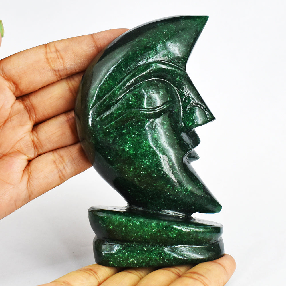 Beautiful  1312.00  Cts Genuine  Green Jade Moon With Stand Hand  Carved Gemstone Carving