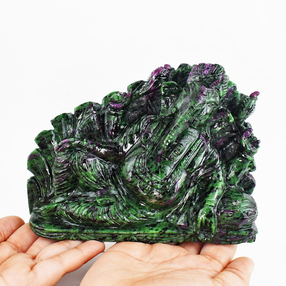 Amazing 7950.00 Cts Genuine Ruby Zoisite Hand Carved Crystal Gemstone Lord Ganesha Carving