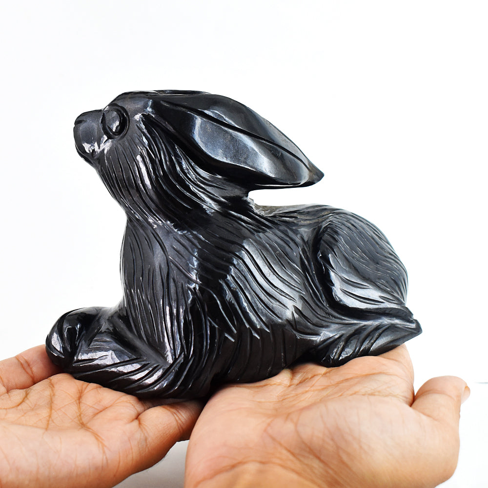 Beautiful  6008.00 Carats  Genuine Black Spinel Hand Carved Crystal Bunny Gemstone Carving
