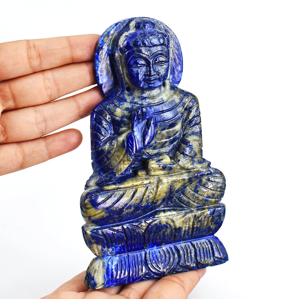 Amazing 2352.00 Cts Genuine Lapis Lazuli Hand Carved Crystal Buddha Idol Gemstone Carving