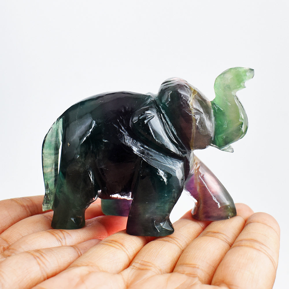 Craftsmen 973.00 Cts  Multicolor Fluorite Hand Carved Genuine Crystal Gemstone Carving Elephant