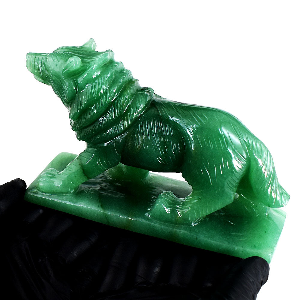 Natural 2411.00 Cts Genuine Green Aventurine Gemstone Hand Carved Crystal Wolf Carving