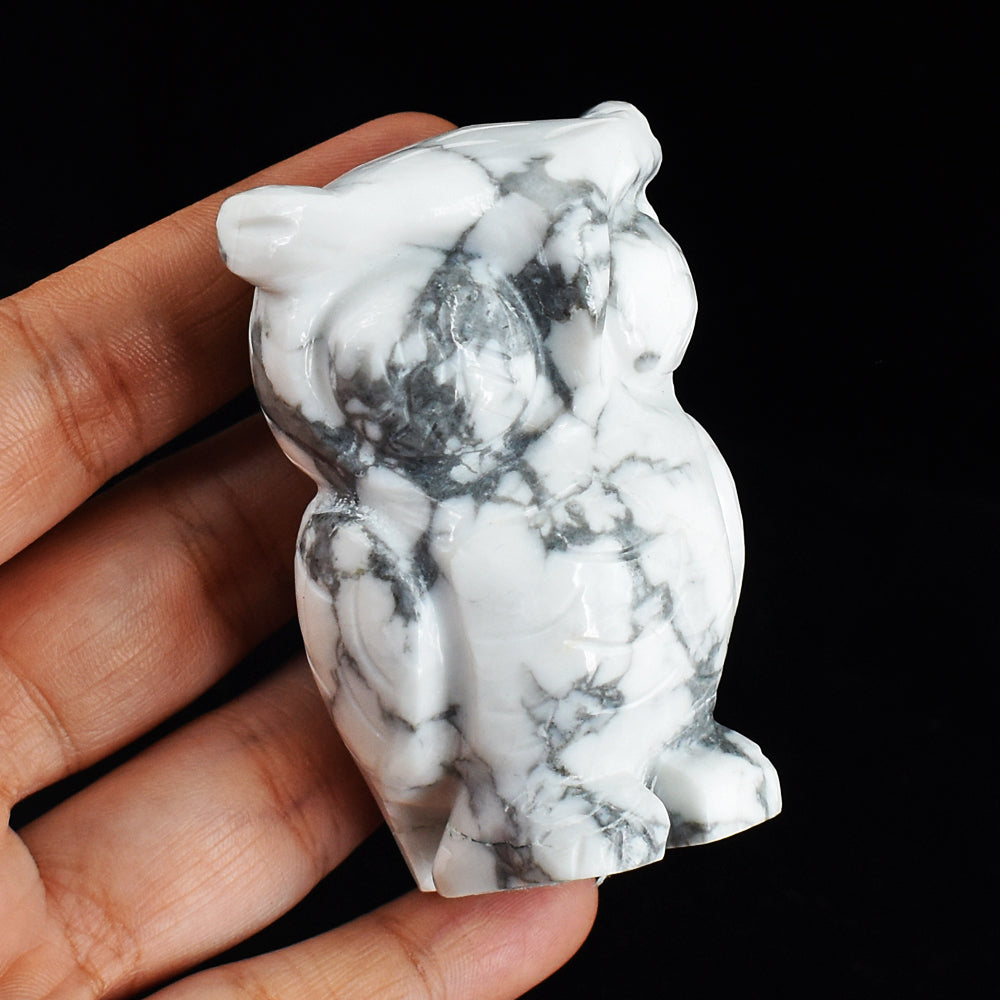 Beautiful  816.00  Carats  Genuine  Howlite  Hand  Carved  Crystal  Gemstone  Owl  Carving