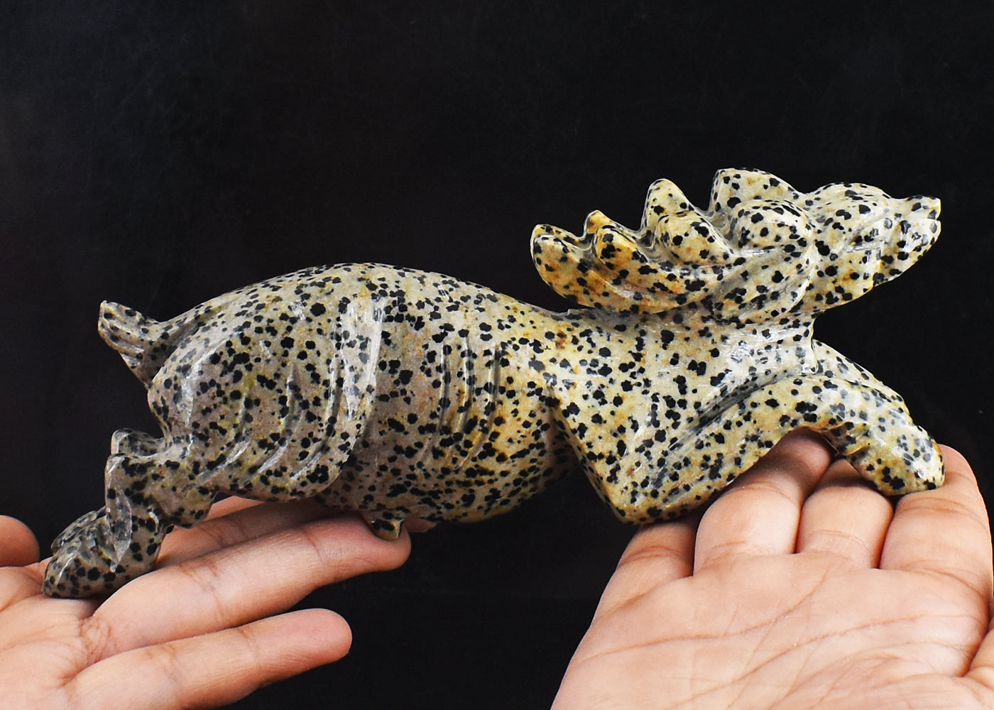 Gorgeous 2165.00 Cts Genuine Dalmation Jasper Hand Carved Crystal Deer Gemstone  Carving