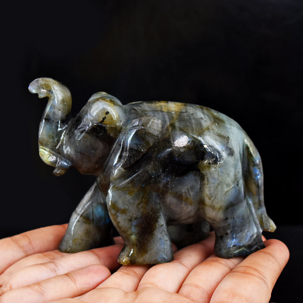 Blue Flash  Labradorite 1872.00 Cts  Genuine  Hand Carved Crystal Gemstone Carving Elephant