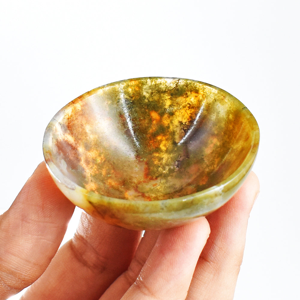 Gorgeous 116.00 Cts Genuine Moss Agate Hand Carved Crystal Gemstone Carving Bowl