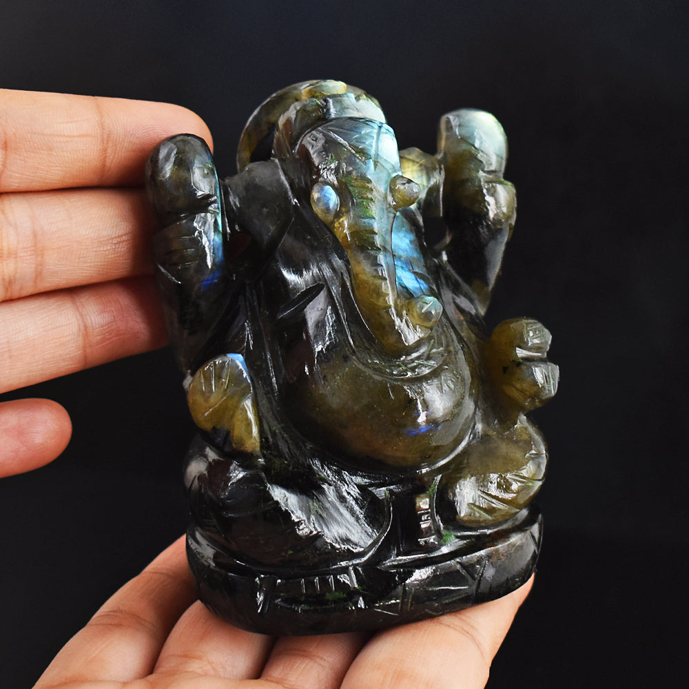 Artisian 2206.00 Cts  Genuine  Amazing Flash Labradorite Hand Carved Crystal Gemstone Lord Ganesha Carving