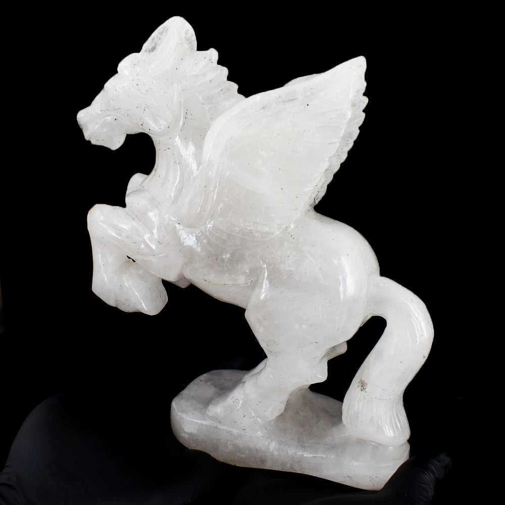 Awesome 8266.00 Cts Genuine White Quartz Hand Carved Crystal Gemstone Pegasus Carving