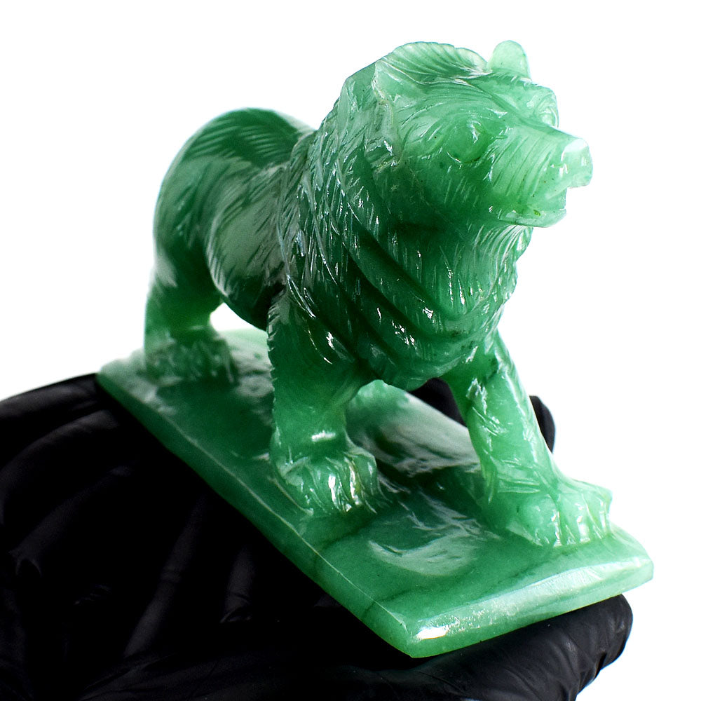 Natural 2411.00 Cts Genuine Green Aventurine Gemstone Hand Carved Crystal Wolf Carving