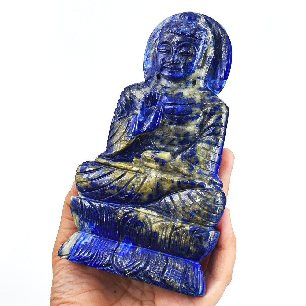 Amazing 2352.00 Cts Genuine Lapis Lazuli Hand Carved Crystal Buddha Idol Gemstone Carving