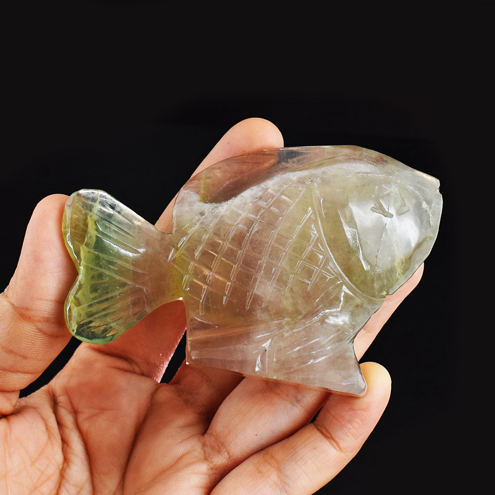 781.00 Cts Genuine Multicolor Fluorite Hand Carved Crystal Gemstone Carving Fish