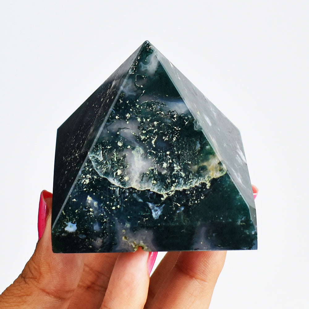 Beautiful 809.00 Carats Genuine Moss Agate Hand Carved  Healing Crystal Gemstone Pyramid