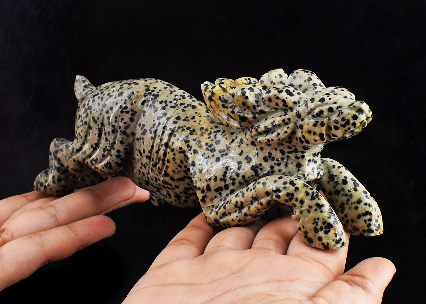 Gorgeous 2165.00 Cts Genuine Dalmation Jasper Hand Carved Crystal Deer Gemstone  Carving